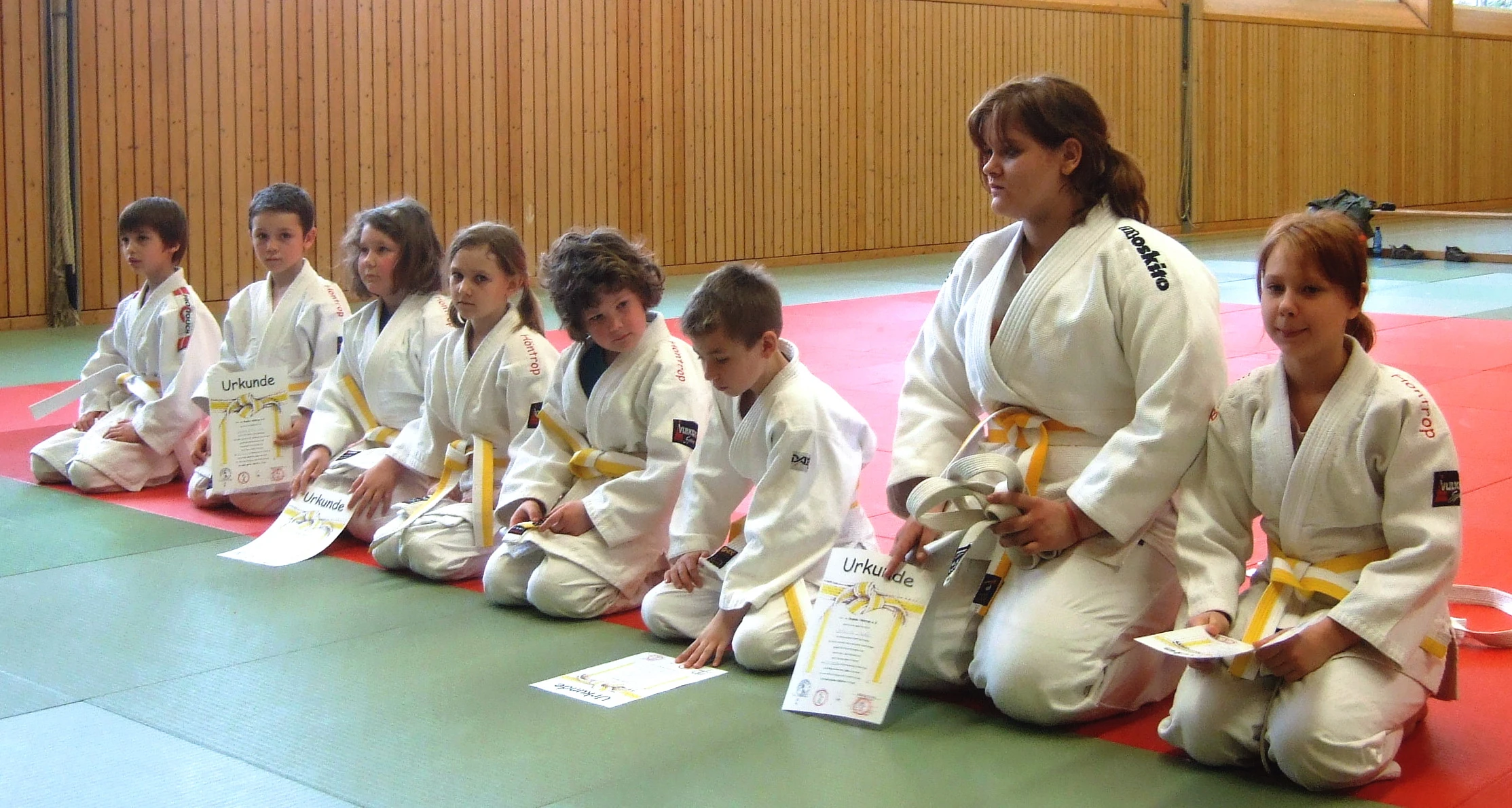 Junge Judoka mit Gelbgurt auf der Matte