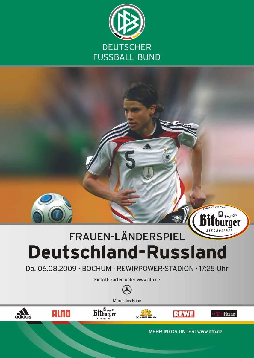 Plakat für das Frauen-Fußballländerspiel Deutschland gegen Russland.