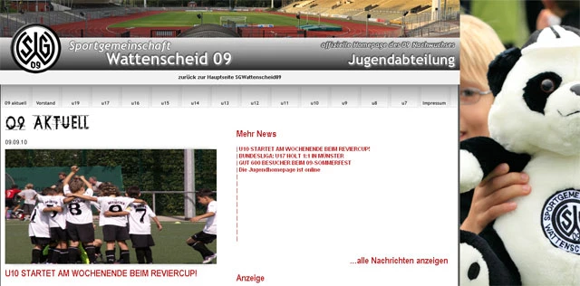 Erste Seite der Homepage der SG Wattenscheid 09