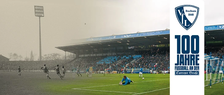 Fotomontage Ruhrstadion einst und heute