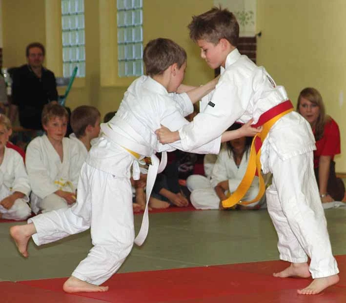 Zwei kleine Judoka beim Kampf